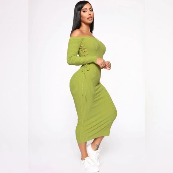 bodycon sweater maxi dress Nahla Knit Sweater Maxi Dress — Fall Dresses For Women Final Sale / Green / L main image 1